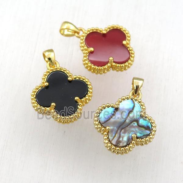 mixed Pearlized Shell clover pendant, gold plated