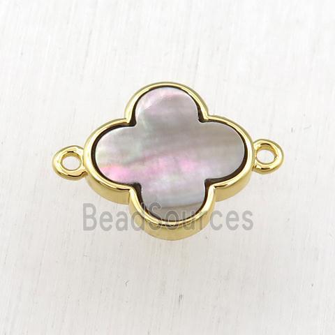 gray Abalone Shell clover connector, gold plated