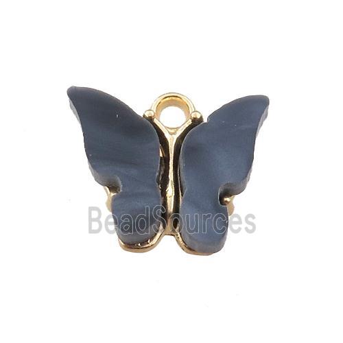 gray pearlized Glass butterfly pendant, gold plated