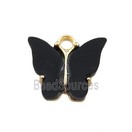 black pearlized Glass butterfly pendant, gold plated