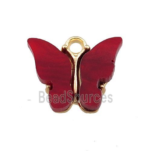 deepred pearlized Glass butterfly pendant, gold plated