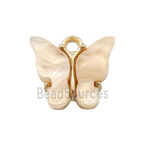 peach pearlized Glass butterfly pendant, gold plated