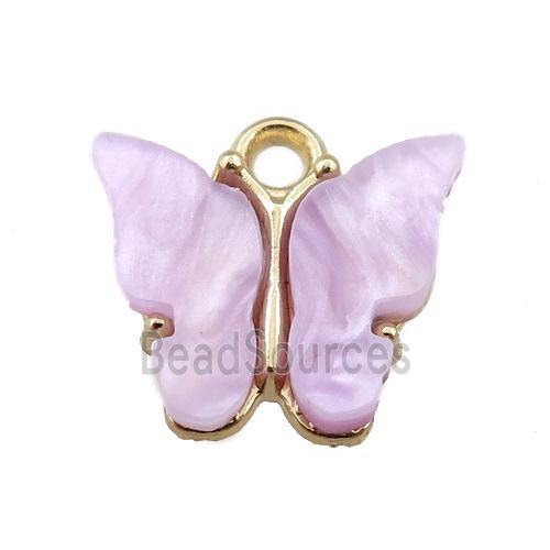 purple pearlized Glass butterfly pendant, gold plated