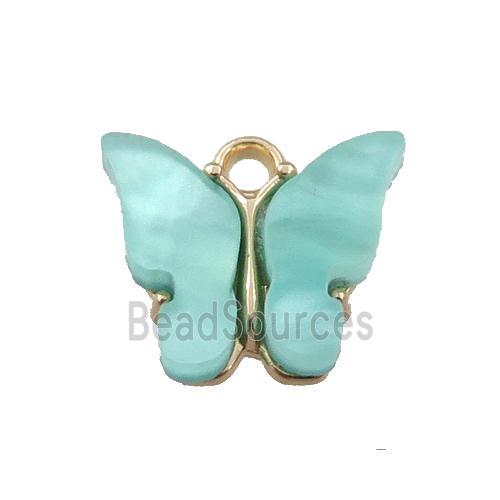 green pearlized Glass butterfly pendant, gold plated