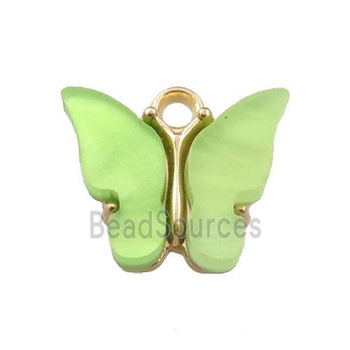 green pearlized Glass butterfly pendant, gold plated