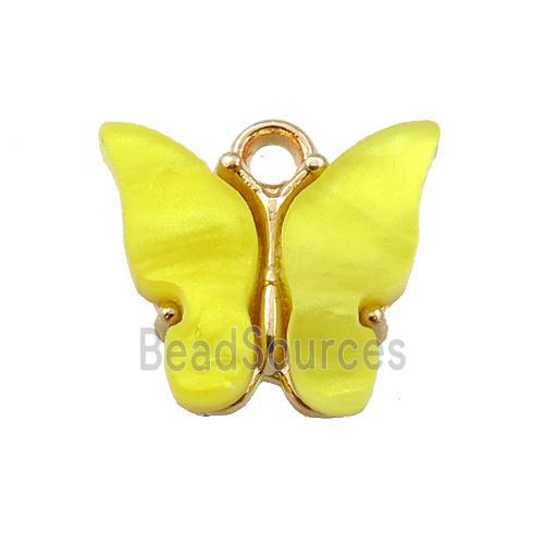 yellow pearlized Glass butterfly pendant, gold plated