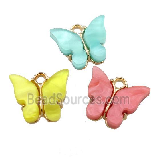 mixed pearlized Glass butterfly pendant, gold plated