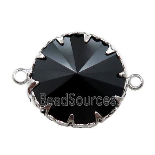 black crystal glass circle connector, platinum plated