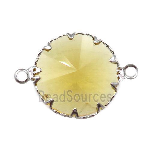 yellow crystal glass circle connector, platinum plated