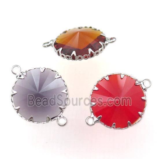 mixed crystal glass circle connector, platinum plated