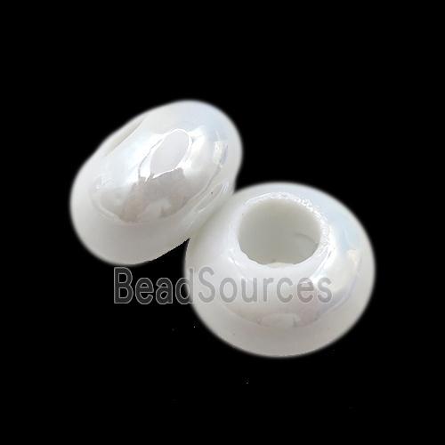 Europe style white Pearlized Glass rondelle beads, AB-color electroplated