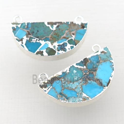 Mosaic Turquoise pendant, half circle, silver plated