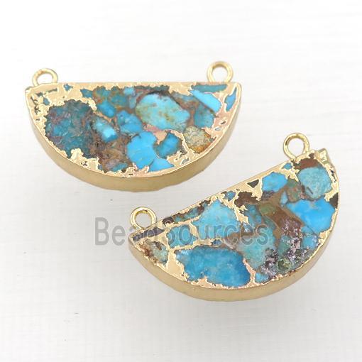 Mosaic Turquoise pendant, half circle, gold plated