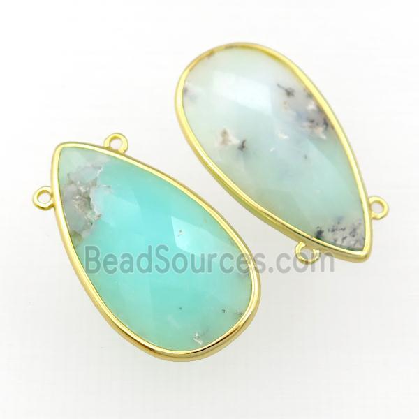 green Australian Chrysoprase pendant, faceted teardrop, gold plated