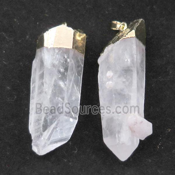 Clear Quartz stick pendant, gold plated