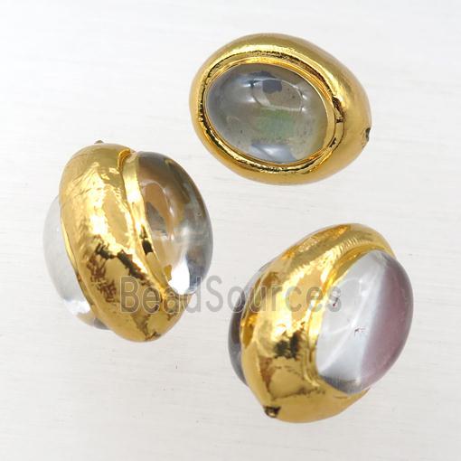 Cat Eye Glass barrel beads, gold plated