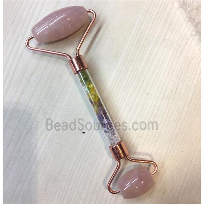 Rose Quartz Roller GuaSha Massage Tools, rose gold