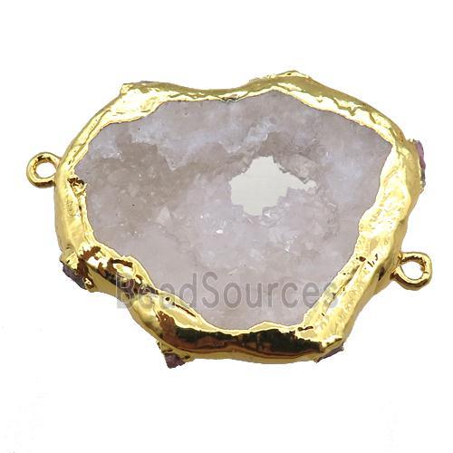 white Agate druzy connector, slice, gold plated