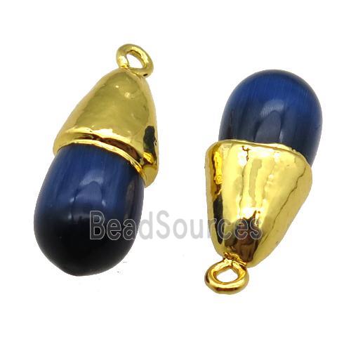 darkblue Cat eye stone pendant, teardrop, gold plated