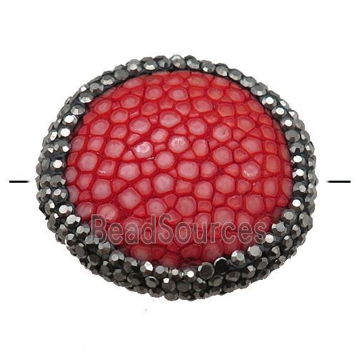 red pu leather circle beads paved rhinestone