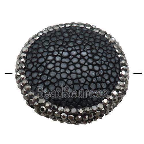 black pu leather circle beads paved rhinestone