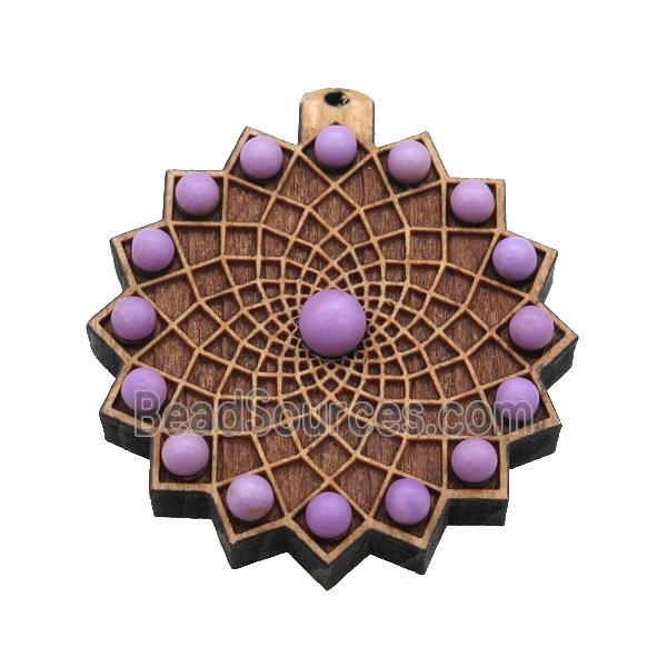 wood pendant pave lepidolite