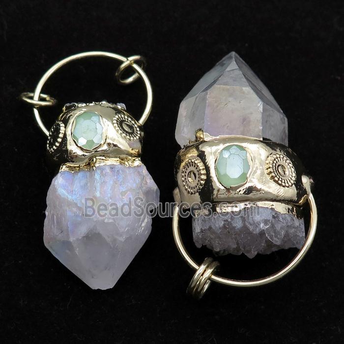 Crystal Quartz pendant, freeform, gold plated