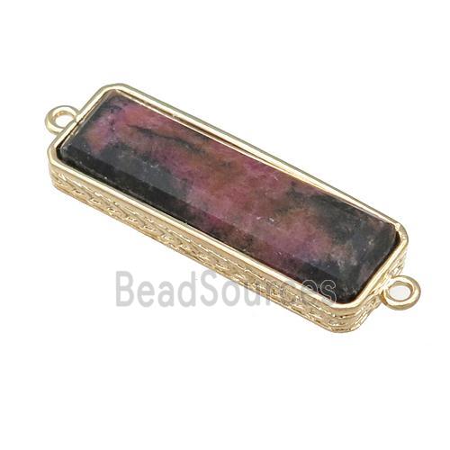 red Rhodonite rectangle connector, gold plated