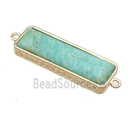 green Amazonite rectangle connector, gold plated