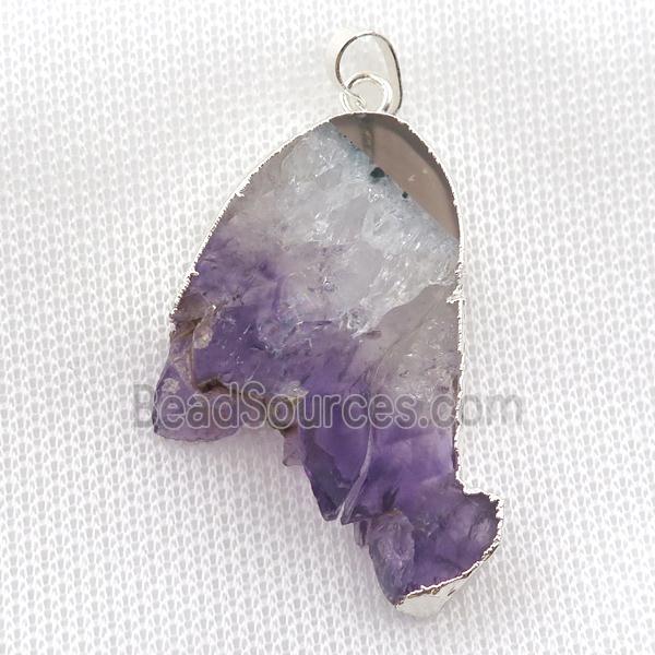 Amethyst Druzy pendant, silver plated