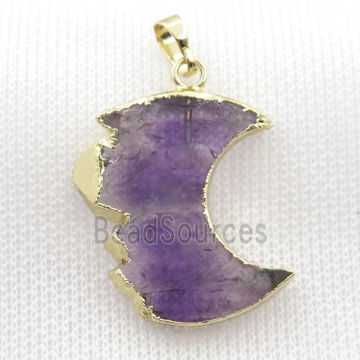 Amethyst Druzy moon pendant, gold plated