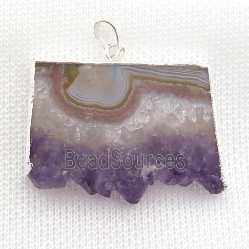 Amethyst Druzy slice pendant, silver plated