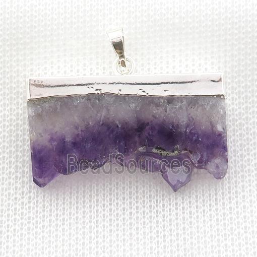 Amethyst Druzy slab pendant, silver plated