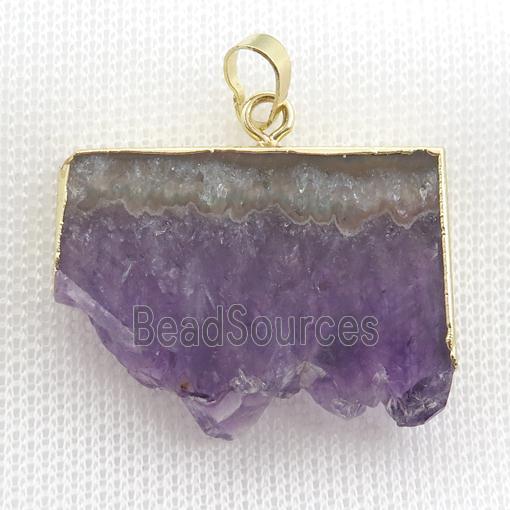 Amethyst Druzy slice pendant, gold plated