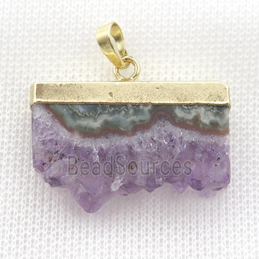 Amethyst Druzy slice pendant, gold plated