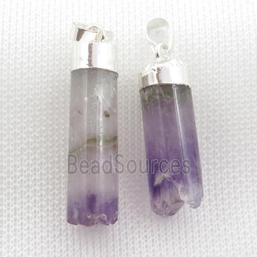 Amethyst Druzy column pendant, silver plated