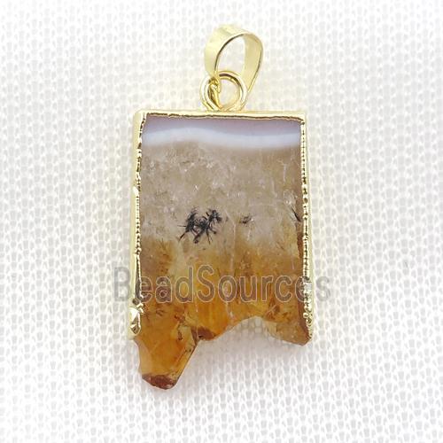 yellow Citrine Druzy slab pendant, gold plated