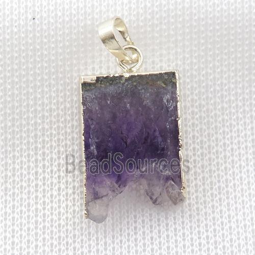 Amethyst Druzy slab pendant, silver plated