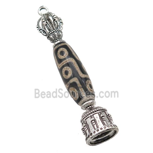 tibetan style Agate pendant with bail, antique silver