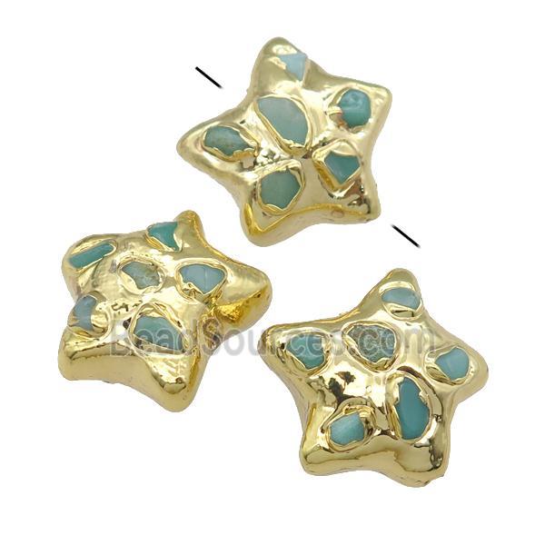 green Australian Chrysoprase flower beads, gold plated