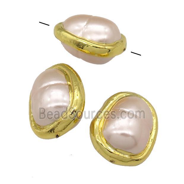 lt.pink pearlized Shell teardrop Beads, gold plated