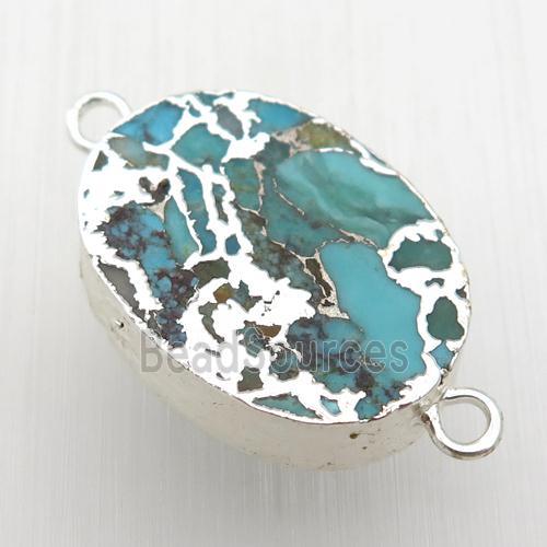 blue Mosaic Turquoise connector, oval, silver plated