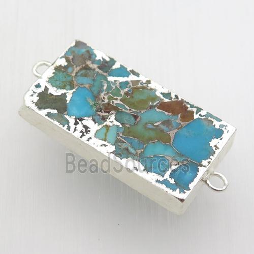 blue Mosaic Turquoise connector, rectangle, silver plated