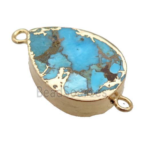 blue Mosaic Turquoise connector, teardrop, gold plated