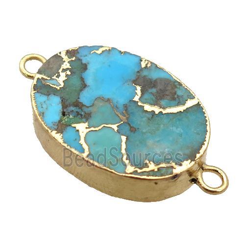 blue Mosaic Turquoise connector, oval, gold plated