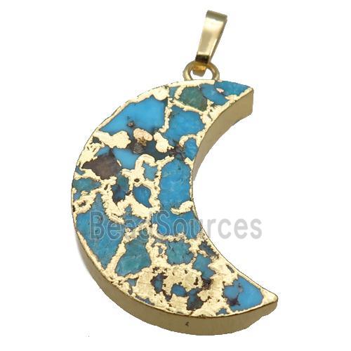 blue Mosaic Turquoise connector, moon, gold plated