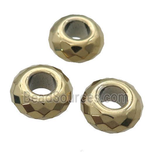 Hematite Beads with large hole, faceted rondelle, lt.gold plated