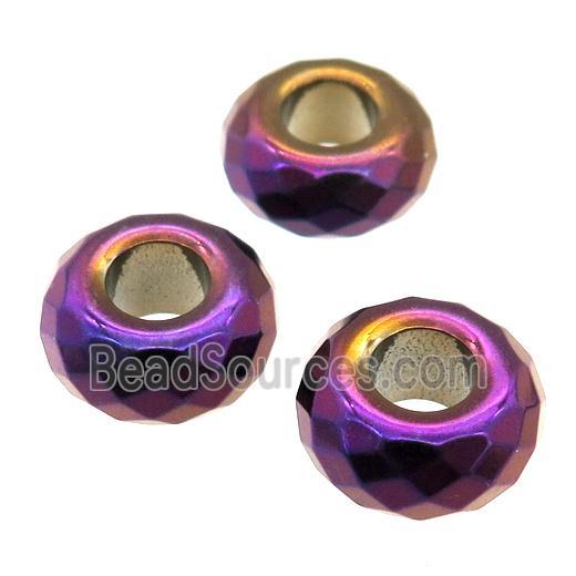 Hematite Beads with large hole, faceted rondelle, purple plated