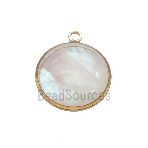 Pearlized Shell circle pendant, gold plated