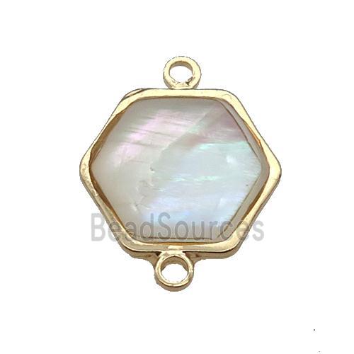 Pearlized Shell hexagon connector , gold plated